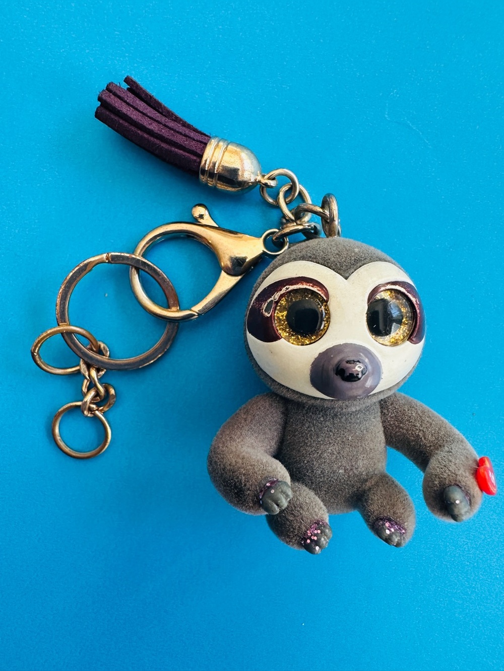 Ty Mini Boos Flocked Plush Sloth Dangler Keychain/Clip 2” Excluding Chain